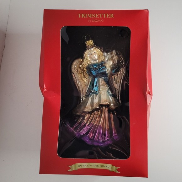 DILLARDS TRIMSETTER ANGEL w/ Harp Glass Ornament HANDCRAFTED in POLAND Christmas - Picture 6 of 7